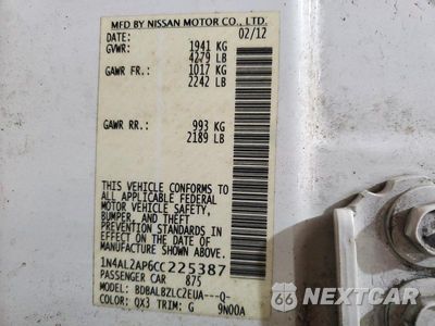 Zdjęcie 12 z 12 samochodu: 2012 NISSAN ALTIMA 2.5 VIN:1N4AL2AP6CC225387 - miniatura