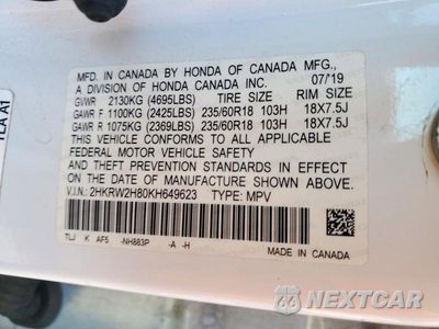 Zdjęcie 13 z 13 samochodu: 2019 HONDA CR-V EXL VIN:2HKRW2H80KH649623 - miniatura