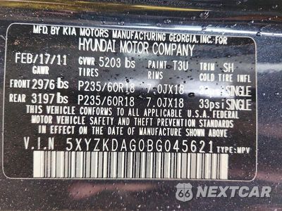 Zdjęcie 13 z 13 samochodu: 2011 HYUNDAI SANTA FE LIMITED VIN:5XYZKDAG0BG045621 - miniatura