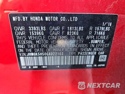 Zdjęcie 12 z 12 samochodu: 2016 HONDA FIT LX VIN:JHMGK5H50GX022103 - miniatura
