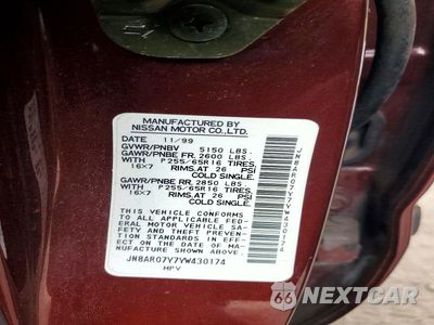 Zdjęcie 14 z 14 samochodu: 2000 NISSAN PATHFINDER XE VIN:JN8AR07Y7YW430174 - miniatura