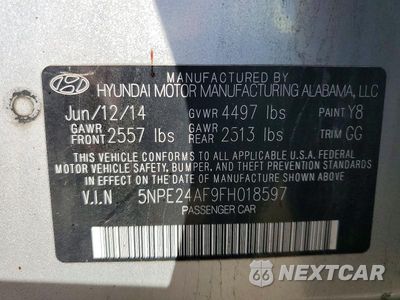 Zdjęcie 12 z 12 samochodu: 2015 HYUNDAI SONATA SE VIN:5NPE24AF9FH018597 - miniatura