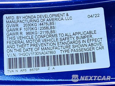Zdjęcie 13 z 13 samochodu: 2022 HONDA ACCORD SPORT VIN:1HGCV1F30NA047893 - miniatura