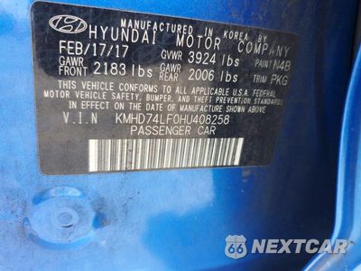 Zdjęcie 12 z 12 samochodu: 2017 HYUNDAI ELANTRA SE VIN:KMHD74LF0HU408258 - miniatura