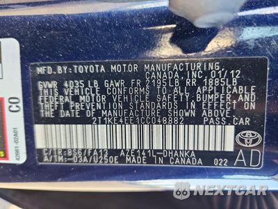 Zdjęcie 12 z 12 samochodu: 2012 TOYOTA COROLLA MATRIX S VIN:2T1KE4EE1CC048882 - miniatura