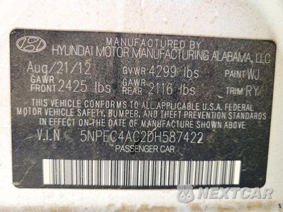 Zdjęcie 12 z 12 samochodu: 2013 HYUNDAI SONATA SE VIN:5NPEC4AC2DH587422 - miniatura
