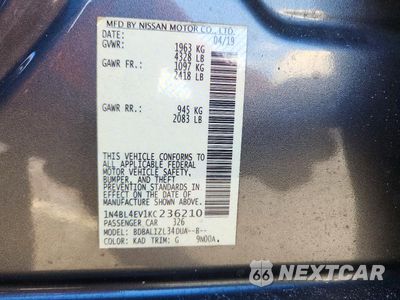 Zdjęcie 12 z 12 samochodu: 2019 NISSAN ALTIMA SL VIN:1N4BL4EV1KC236210 - miniatura