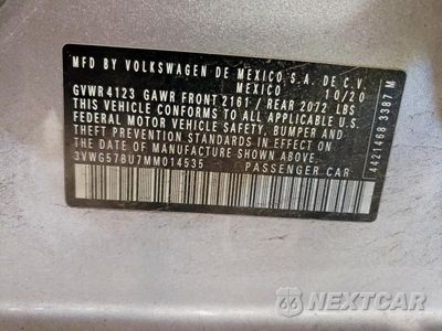 Zdjęcie 12 z 12 samochodu: 2021 VOLKSWAGEN JETTA SEL PREMIUM VIN:3VWG57BU7MM014535 - miniatura