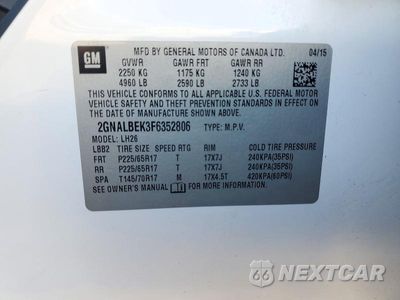 Zdjęcie 13 z 13 samochodu: 2015 CHEVROLET EQUINOX LT VIN:2GNALBEK3F6352806 - miniatura