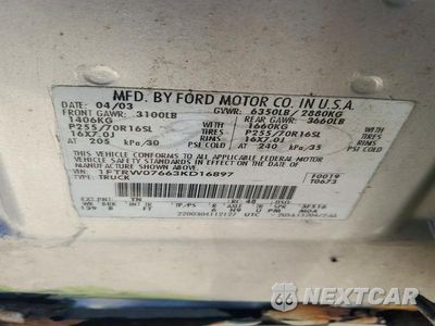 Zdjęcie 12 z 12 samochodu: 2003 FORD F150 SUPERCREW VIN:1FTRW07663KD16897 - miniatura