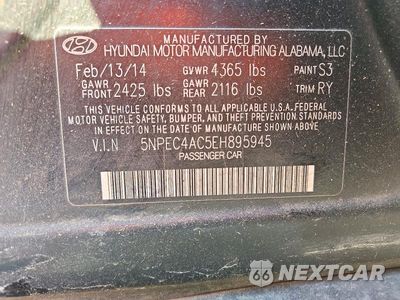 Zdjęcie 12 z 12 samochodu: 2014 HYUNDAI SONATA SE VIN:5NPEC4AC5EH895945 - miniatura
