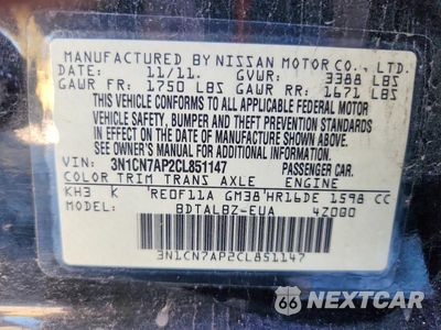 Zdjęcie 13 z 13 samochodu: 2012 NISSAN VERSA 1.6 S VIN:3N1CN7AP2CL851147 - miniatura