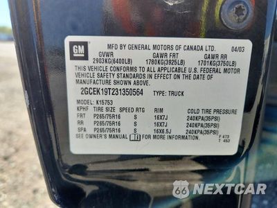 Zdjęcie 12 z 12 samochodu: 2003 CHEVROLET SILVERADO K1500 VIN:2GCEK19T231350564 - miniatura
