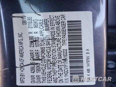 Zdjęcie 12 z 12 samochodu: 2019 HONDA ACCORD LX VIN:1HGCV1F17KA163232 - miniatura
