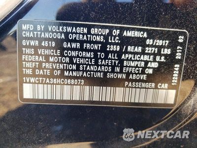 Zdjęcie 13 z 13 samochodu: 2017 VOLKSWAGEN PASSAT SEL PREMIUM VIN:1VWCT7A36HC068073 - miniatura