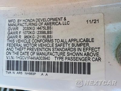 Zdjęcie 12 z 12 samochodu: 2022 HONDA ACCORD SPORT SE VIN:1HGCV1F44NA003940 - miniatura