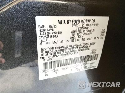 Zdjęcie 13 z 14 samochodu: 2015 FORD EDGE TITANIUM VIN:2FMPK4K90FBC04330 - miniatura