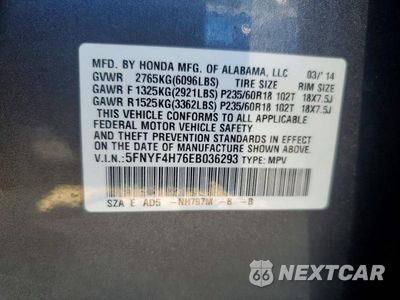 Zdjęcie 13 z 13 samochodu: 2014 HONDA PILOT EXLN VIN:5FNYF4H76EB036293 - miniatura