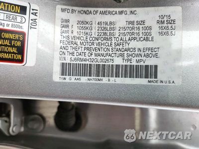 Zdjęcie 14 z 14 samochodu: 2016 HONDA CR-V LX VIN:5J6RM4H32GL002675 - miniatura