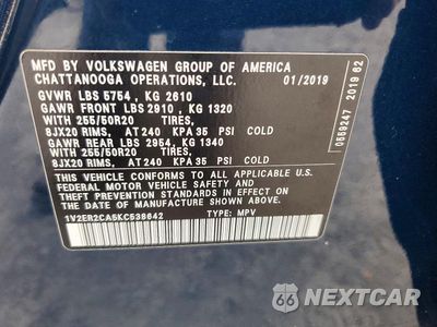 Zdjęcie 14 z 14 samochodu: 2019 VOLKSWAGEN ATLAS SEL VIN:1V2ER2CA5KC538642 - miniatura