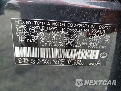 Zdjęcie 12 z 12 samochodu: 2008 LEXUS ES 350 VIN:JTHBJ46G982171443 - miniatura