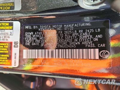 Zdjęcie 12 z 12 samochodu: 2022 LEXUS ES 300H BASE VIN:58ADA1C11NU024045 - miniatura