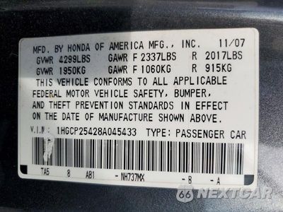 Zdjęcie 13 z 13 samochodu: 2008 HONDA ACCORD LXP VIN:1HGCP25428A045433 - miniatura