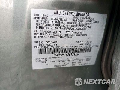 Zdjęcie 12 z 12 samochodu: 2007 FORD FIVE HUNDRED LIMITED VIN:1FAHP25157G138524 - miniatura