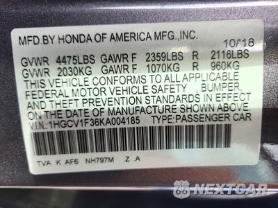 Zdjęcie 12 z 12 samochodu: 2019 HONDA ACCORD SPORT VIN:1HGCV1F36KA004185 - miniatura