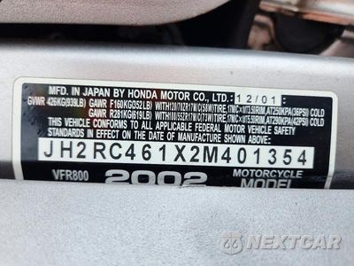Zdjęcie 9 z 9 samochodu: 2002 HONDA VFR800 VIN:JH2RC461X2M401354 - miniatura