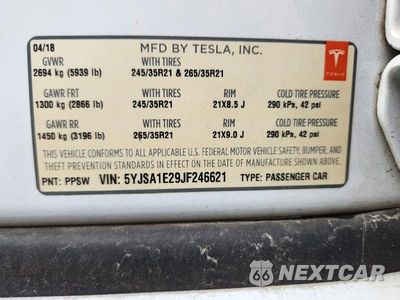 Zdjęcie 12 z 12 samochodu: 2018 TESLA MODEL S VIN:5YJSA1E29JF246621 - miniatura