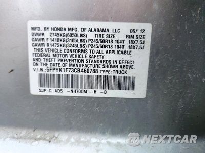 Zdjęcie 12 z 12 samochodu: 2012 HONDA RIDGELINE SPORT VIN:5FPYK1F73CB460788 - miniatura