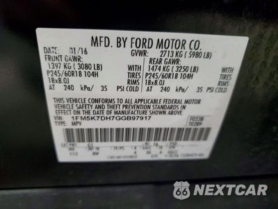 Zdjęcie 13 z 13 samochodu: 2016 FORD EXPLORER XLT VIN:1FM5K7DH7GGB97917 - miniatura