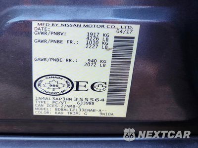 Zdjęcie 12 z 12 samochodu: 2017 NISSAN ALTIMA 2.5 VIN:1N4AL3AP3HN355564 - miniatura