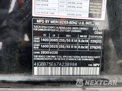 Zdjęcie 13 z 13 samochodu: 2007 MERCEDES-BENZ ML 500 VIN:4JGBB75E67A238984 - miniatura