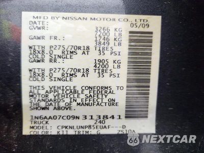 Zdjęcie 12 z 12 samochodu: 2009 NISSAN TITAN XE VIN:1N6AA07C09N313841 - miniatura