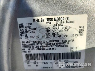 Zdjęcie 12 z 12 samochodu: 2012 FORD ESCAPE XLT VIN:1FMCU0D76CKB55150 - miniatura