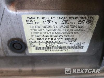 Zdjęcie 12 z 12 samochodu: 2004 NISSAN SENTRA 1.8/1.8S VIN:3N1CB51D94L482789 - miniatura