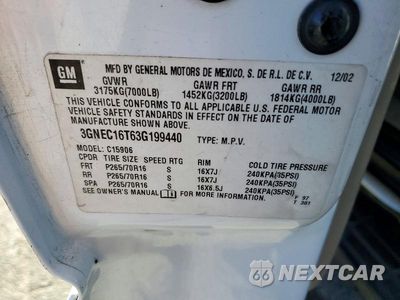 Zdjęcie 13 z 13 samochodu: 2003 CHEVROLET SUBURBAN C1500 VIN:3GNEC16T63G199440 - miniatura