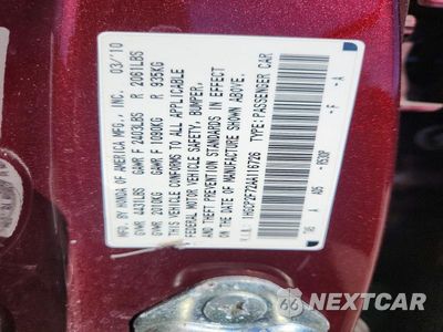 Zdjęcie 12 z 12 samochodu: 2010 HONDA ACCORD EX VIN:1HGCP2F72AA116726 - miniatura