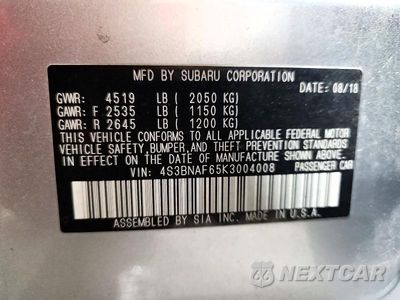 Zdjęcie 12 z 12 samochodu: 2019 SUBARU LEGACY 2.5I PREMIUM VIN:4S3BNAF65K3004008 - miniatura