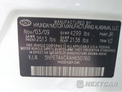 Zdjęcie 12 z 12 samochodu: 2010 HYUNDAI SONATA GLS VIN:5NPET4AC4AH650760 - miniatura