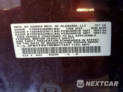 Zdjęcie 13 z 13 samochodu: 2014 HONDA PILOT EXLN VIN:5FNYF4H70EB017447 - miniatura