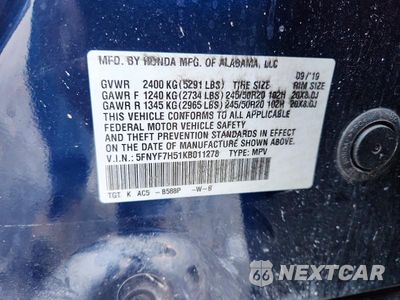 Zdjęcie 13 z 13 samochodu: 2019 HONDA PASSPORT EXL VIN:5FNYF7H51KB011278 - miniatura