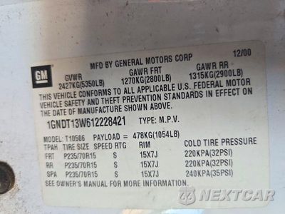 Zdjęcie 12 z 12 samochodu: 2001 CHEVROLET BLAZER VIN:1GNDT13W612228421 - miniatura