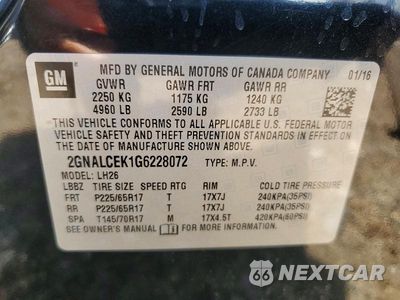 Zdjęcie 12 z 12 samochodu: 2016 CHEVROLET EQUINOX LT VIN:2GNALCEK1G6228072 - miniatura