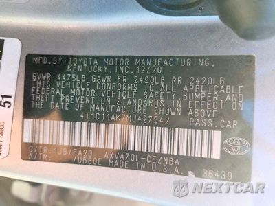 Zdjęcie 12 z 12 samochodu: 2021 TOYOTA CAMRY LE VIN:4T1C11AK7MU427542 - miniatura