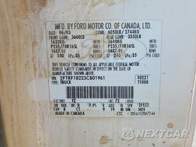 Zdjęcie 12 z 12 samochodu: 2003 FORD F150 VIN:2FTRF18223CB01961 - miniatura