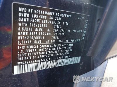 Zdjęcie 12 z 12 samochodu: 2012 VOLKSWAGEN TIGUAN S VIN:WVGAV7AX4CW542421 - miniatura