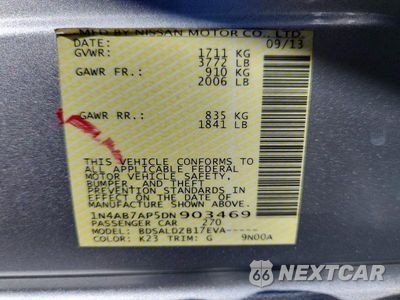 Zdjęcie 13 z 13 samochodu: 2013 NISSAN SENTRA S VIN:1N4AB7AP5DN903469 - miniatura